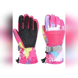 KID Snow Gloves Waterproof Lined Long Cuff Leather Gloves for Girls, Size: XS